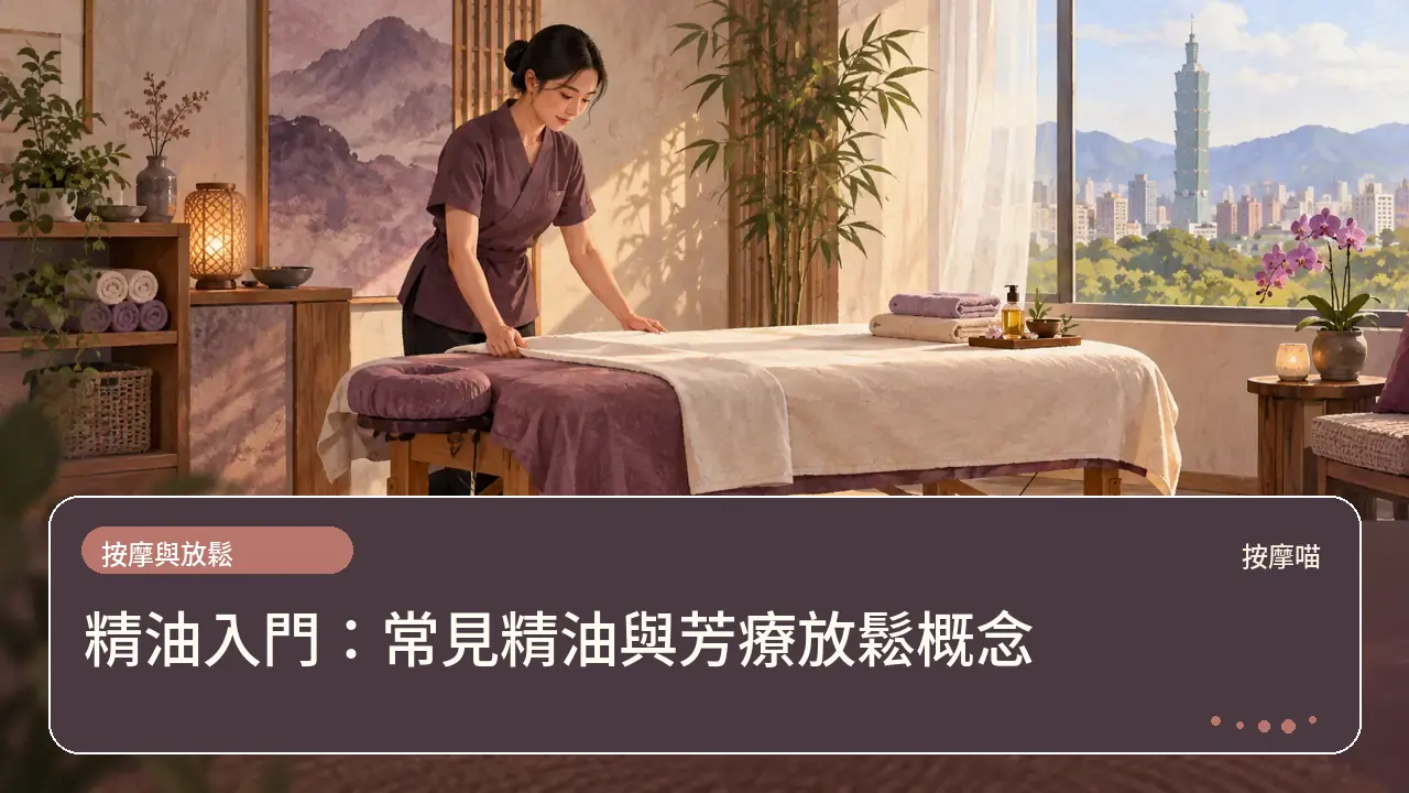 精油入門:常見精油與芳療放鬆概念主題插畫