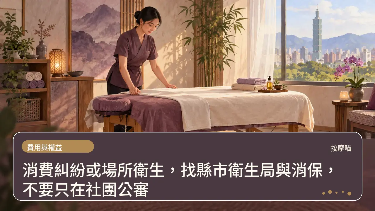 消費糾紛或場所衛生,找縣市衛生局與消保,不要只在社團公審主題插畫