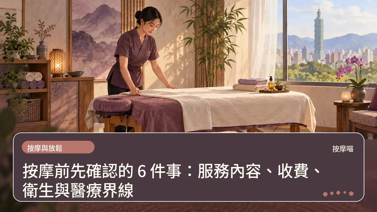 按摩前先確認的 6 件事:服務內容、收費、衛生與醫療界線主題插畫