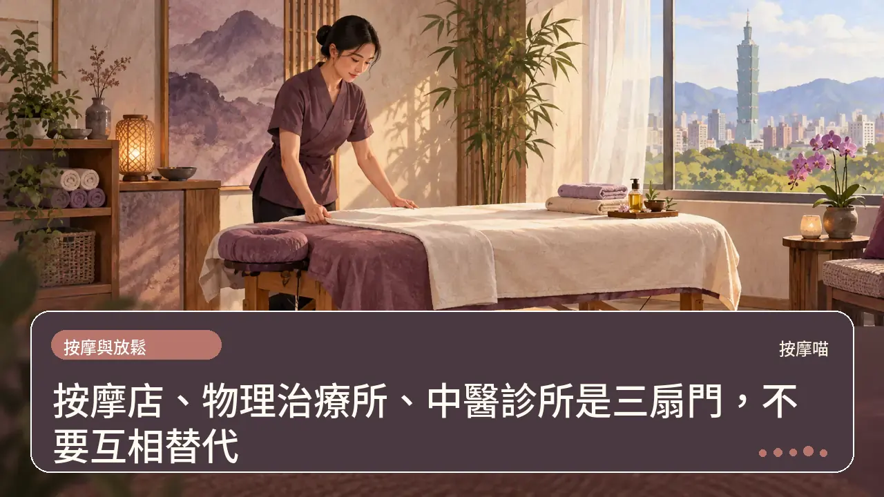 按摩店、物理治療所、中醫診所是三扇門,不要互相替代主題插畫