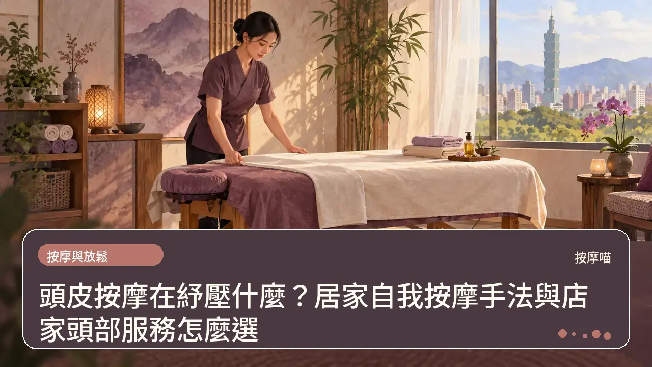 頭皮按摩在紓壓什麼?居家自我按摩手法與店家頭部服務怎麼選主題插畫