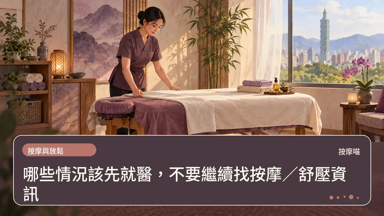 哪些情況該先就醫,不要繼續找按摩/舒壓資訊主題插畫